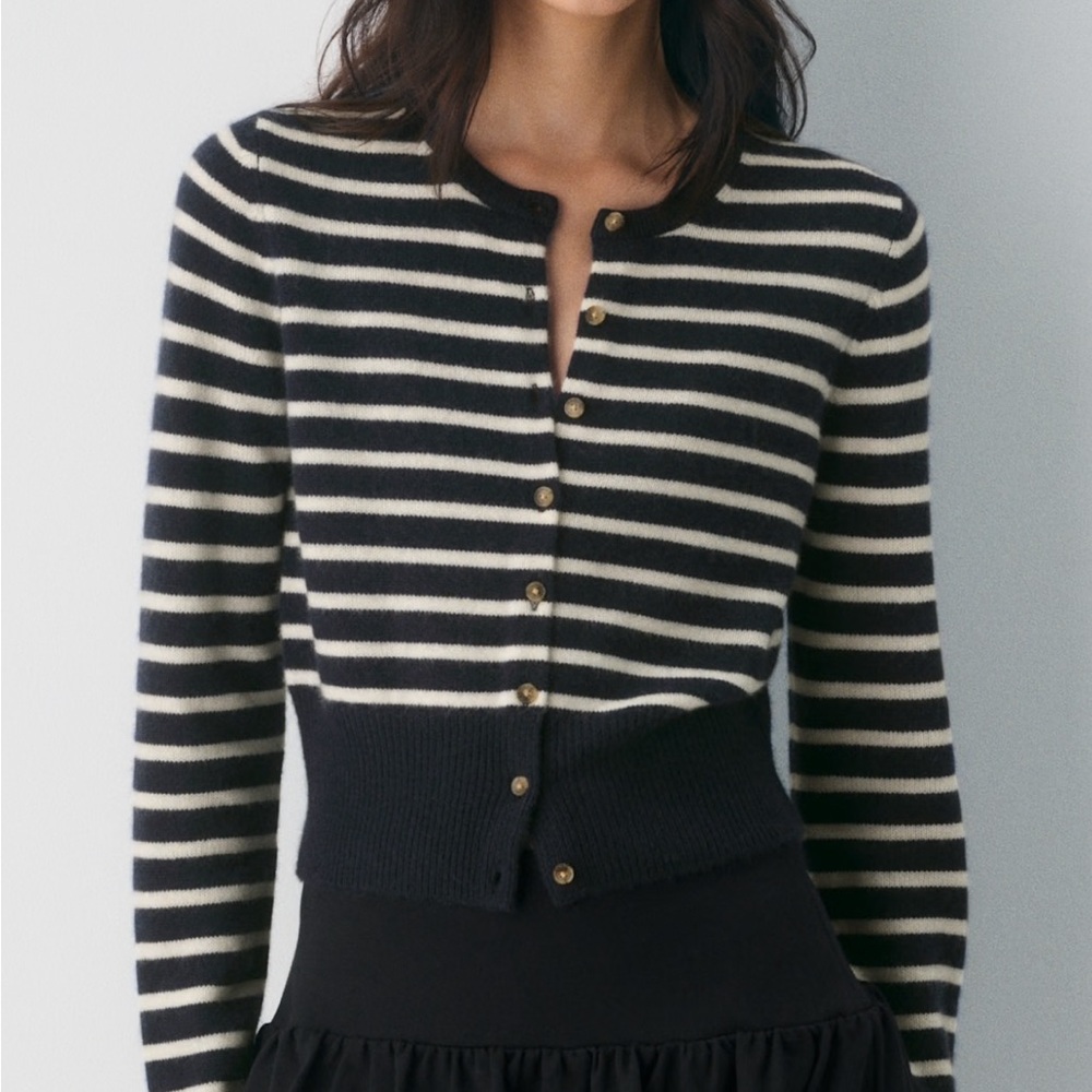 Wilfred Striped Button-Front Cardigan - Navy & Cream